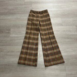 Vintage 70s SYM Plaid Wool Hippie Flare Bell Bottoms Pants Adult Size 28